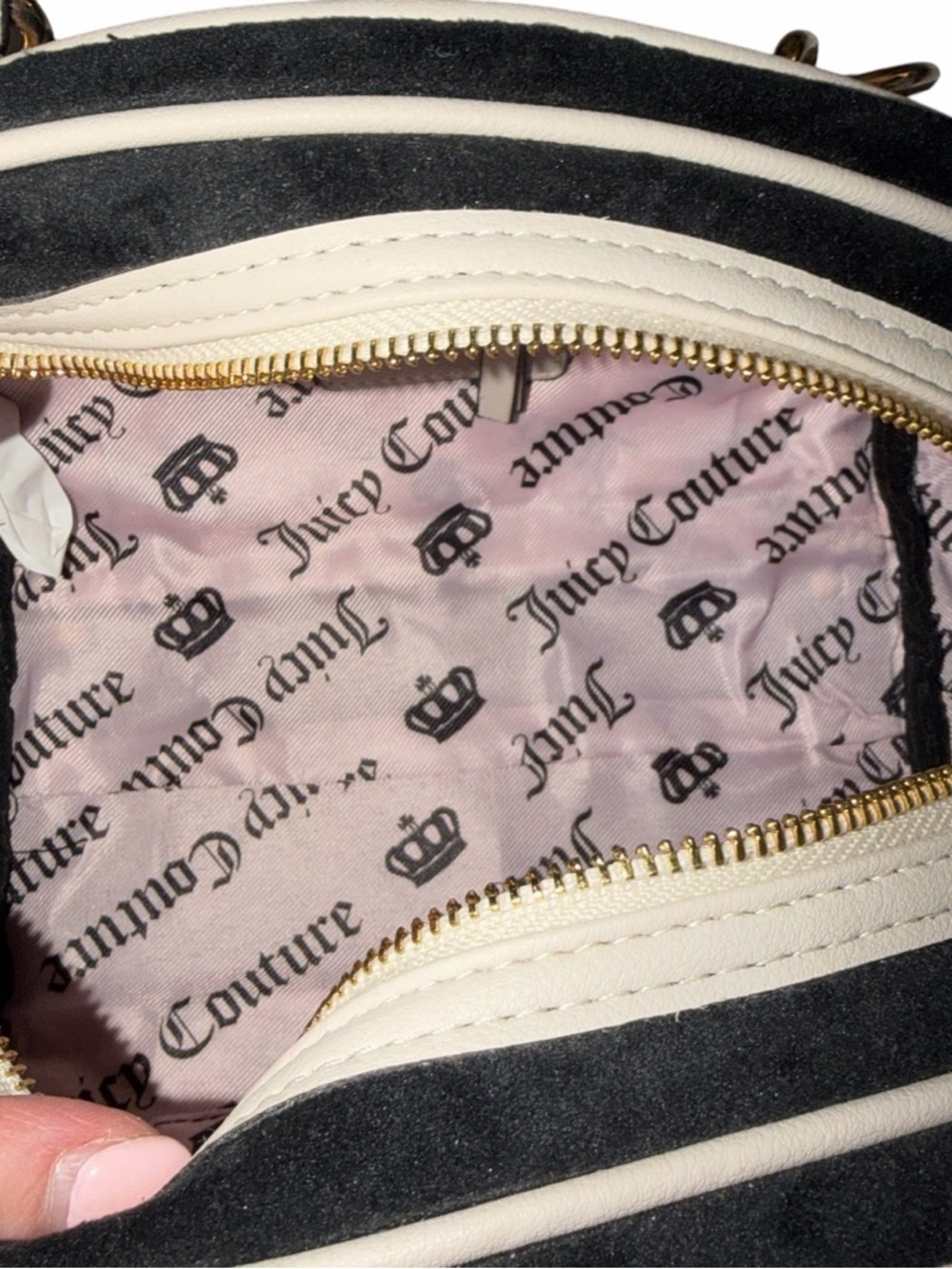 Juicy Couture Black Velvet Dome Satchel with Cream Trim - Picture 8 of 11